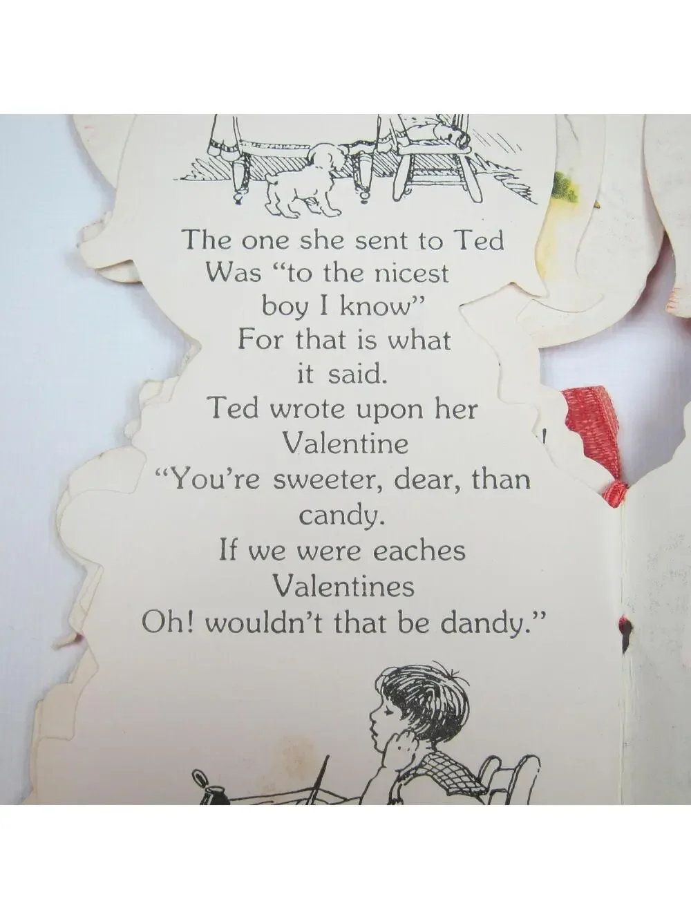 Vintage Valentine Mechanical Red Hat Blonde Girl Puppy Dog LARGE Story Book RARE